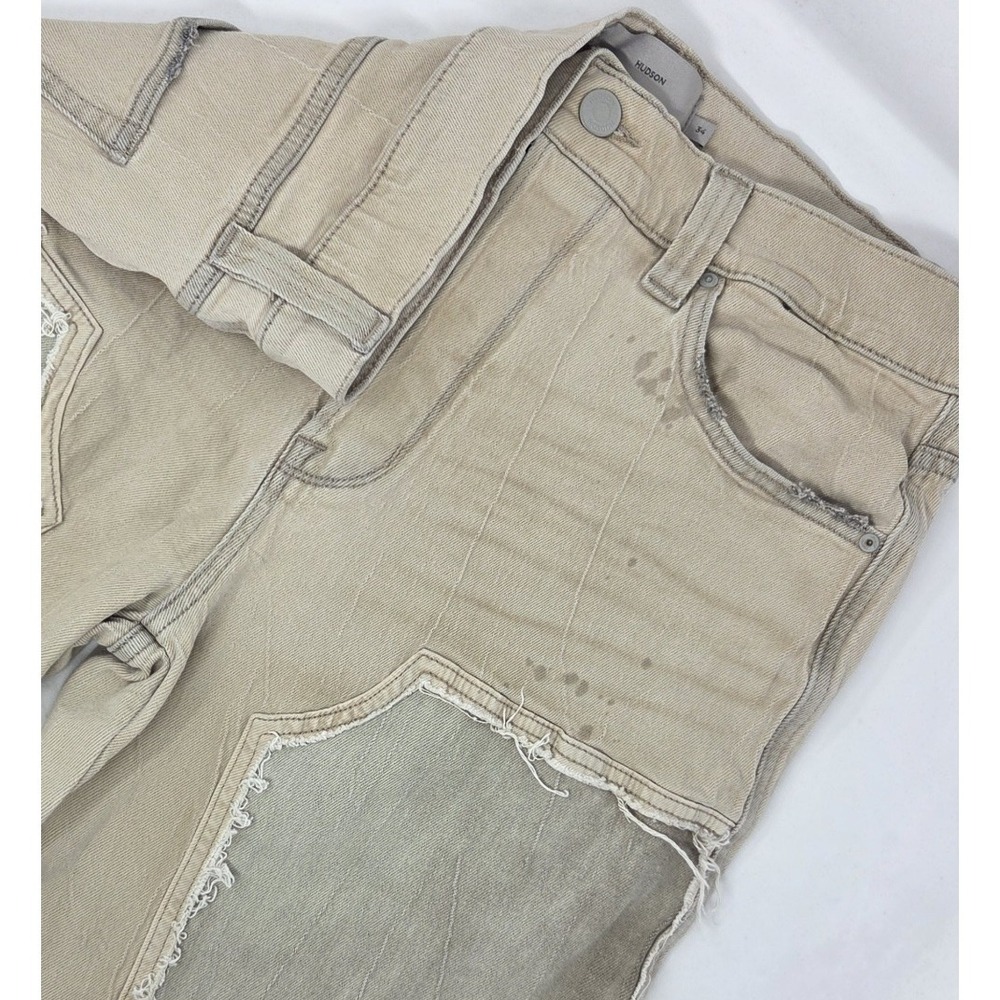 Hudson Reese Carpenter Straight Jeans Mens 34 Tan‎ Distressed Paint Splatter 28"